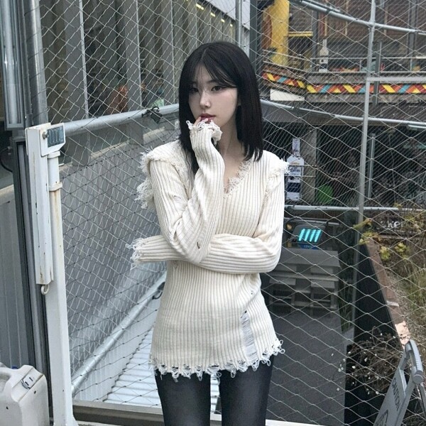 틴스튜디오,[당일발송] wooah vintage washed-out V-neck knit